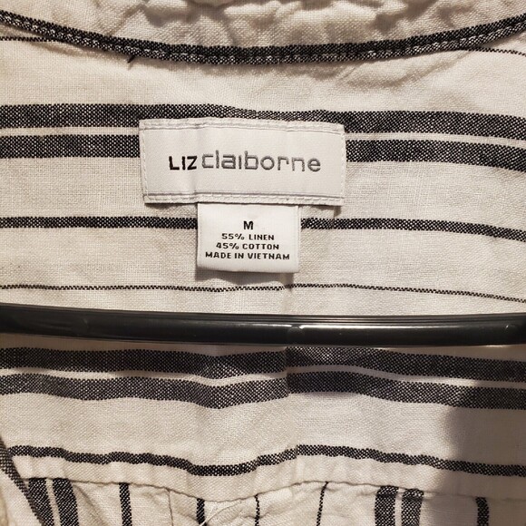Liz Claiborne Linen Blend Collar Stripe A-Line SIZE M Sleeveless Women Pockets - Picture 5 of 5